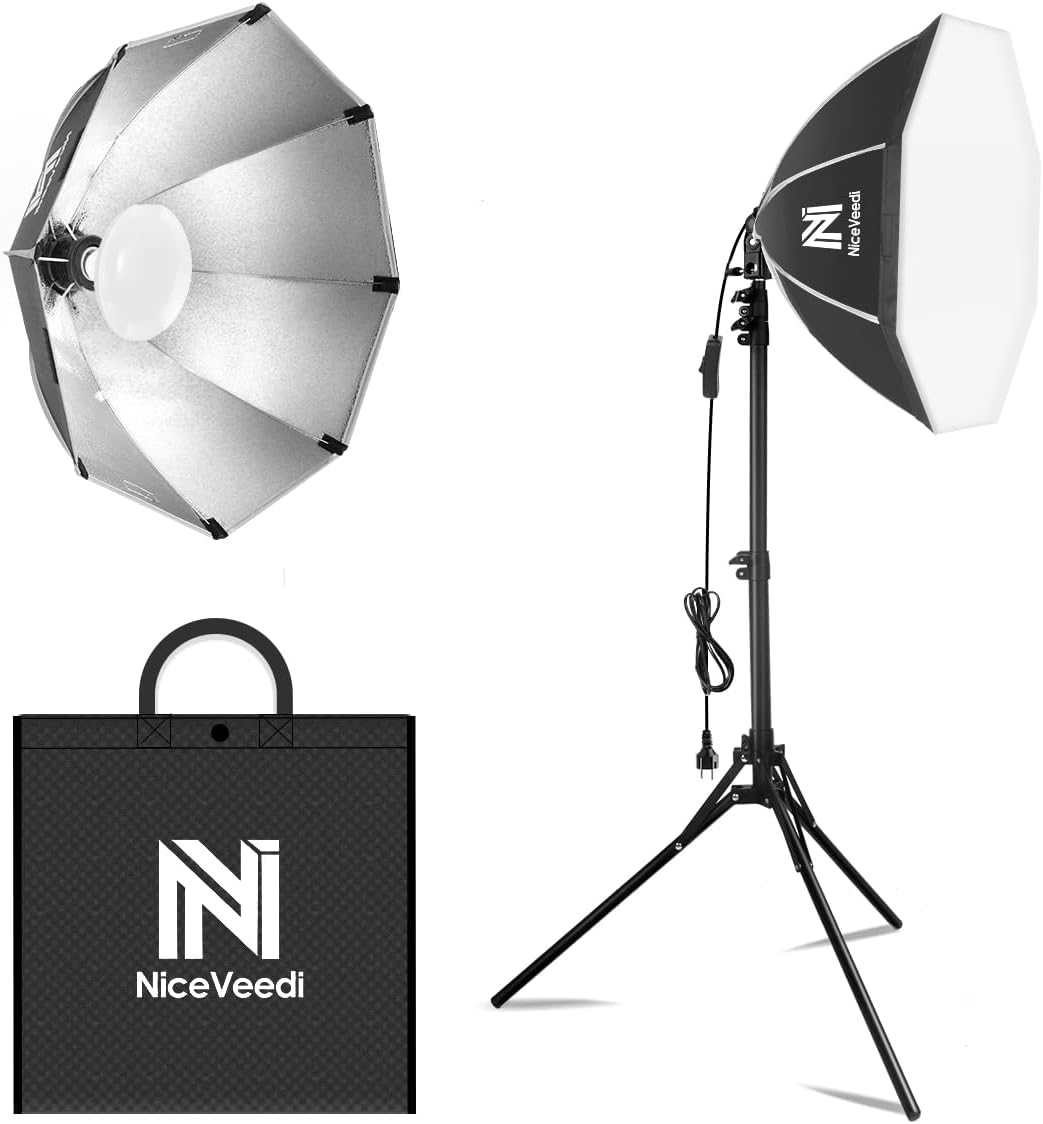 Softbox Photography Lighting Kit, NiceVeedi 20" Softbox Lighting Kit with 5400K 650W Equivalen LED Bulbs & 63" Tripod Stand, Studio Light Kit for Photography Portraits Advertise Shooting, Video Record